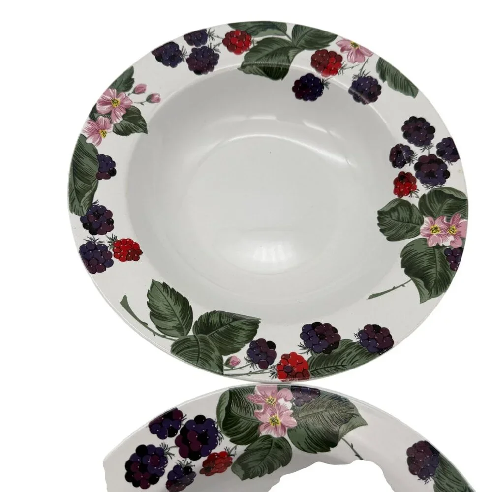 Tienshan Raspberry‎ Social Rim soup bowls lot of four Stoneware replacements